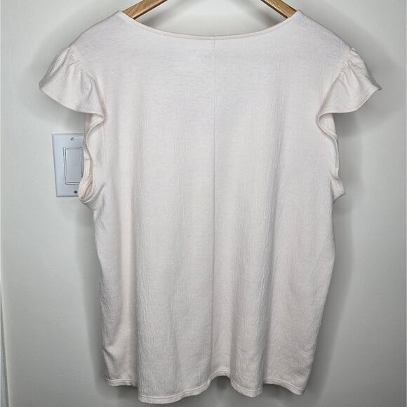 LOFT Outlet Bone White Flutter Sleeve Blouse Soft Cotton Poly Blend Size Medium - Picture 4 of 6